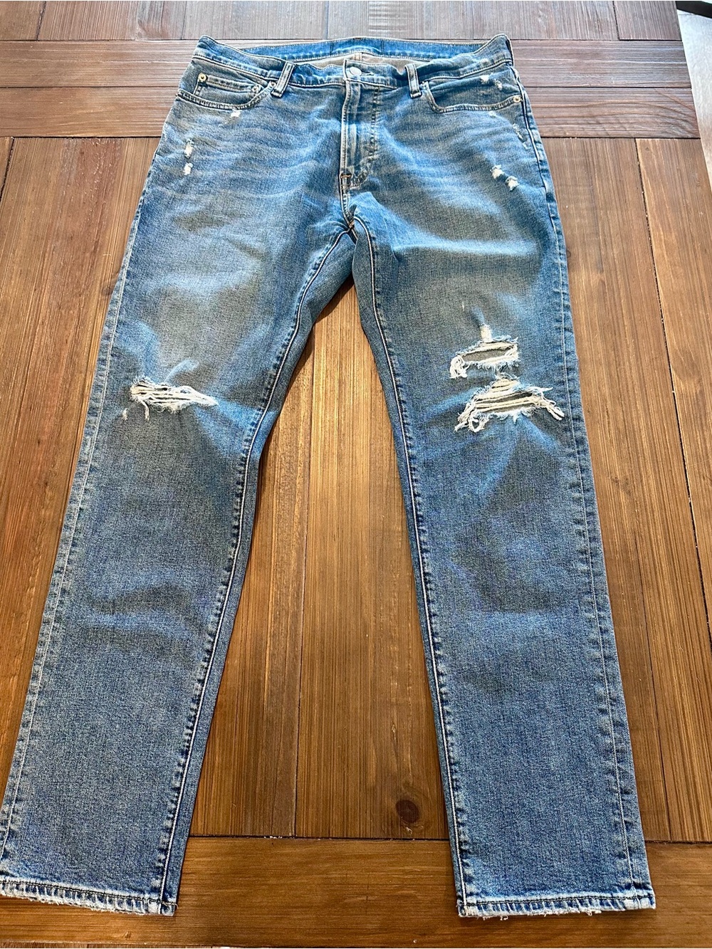 Abercrombie & Fitch Distressed Light Blue Slim Straight Jeans